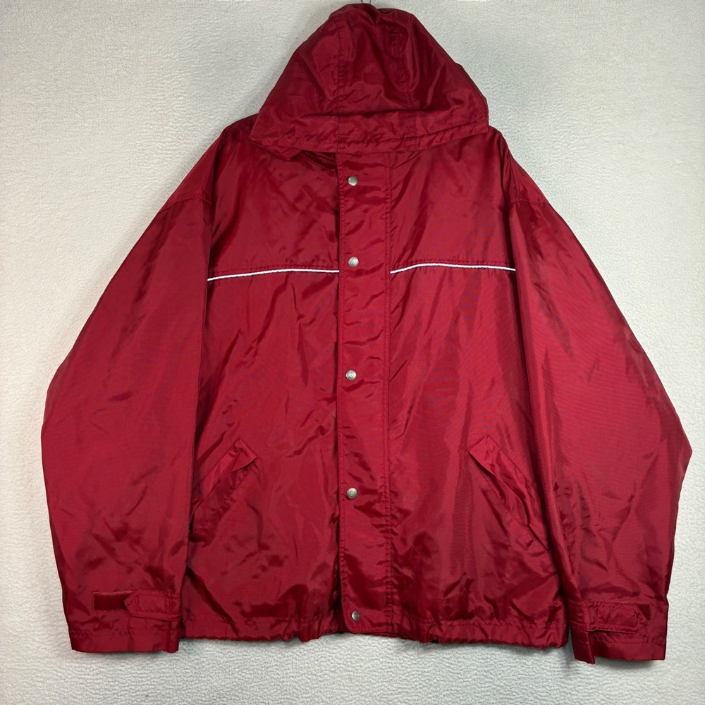 Vintage Gap Windbreaker Jacket Men XL Red Lined Hooded Full Zip Rain Button Y2K